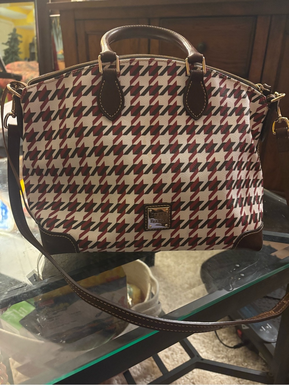 Dooney & Bourke Red, Black & White Houndstooth Satchel